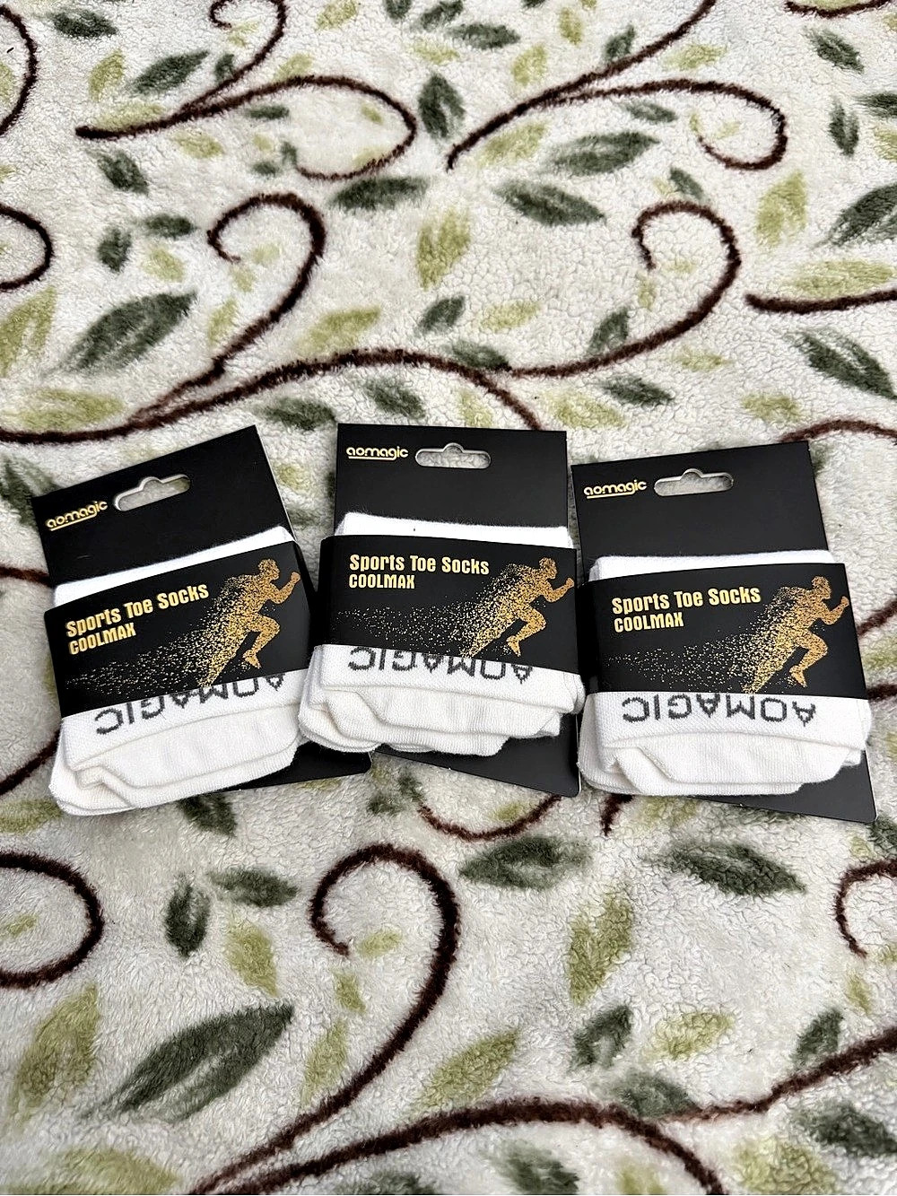 AOMAGIC Sports Toe Socks Coolmax in White NWT